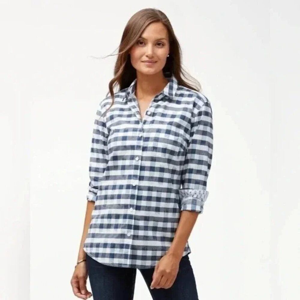 Tommy Bahama Cotton Shirt Size Medium Blue Plaid NWOT